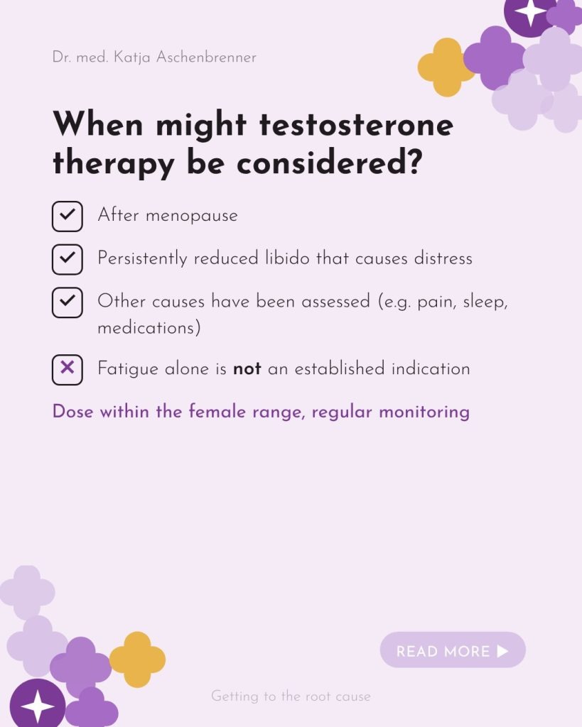 When might testosterone therapy be considered for women?